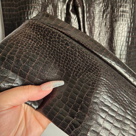 Spanx Faux Leather Croc Leggings Brown Black Size S Glossy Patent Animal Edgy - Picture 6 of 12
